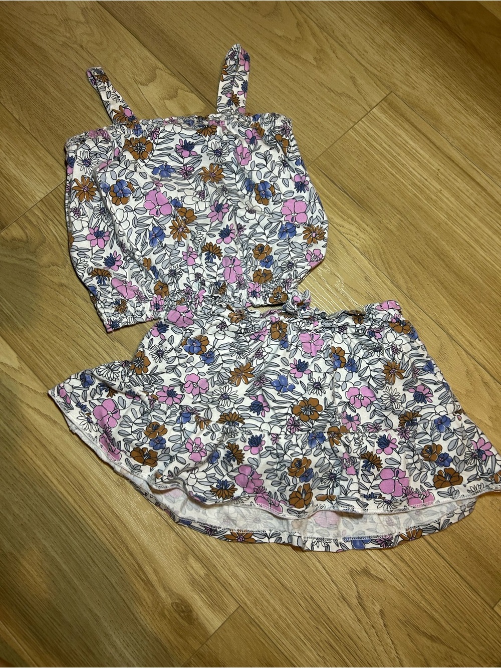 Carter's White Floral Two-Piece Dress Set with Pink, Blue & Brown Flowers